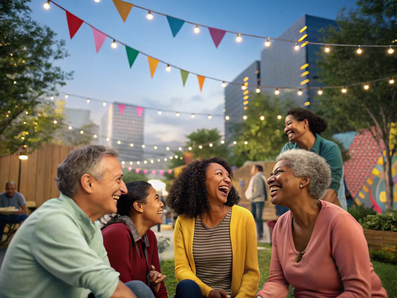 A diverse group of volunteers and community members enjoying a cultural event at MAISON JEUNES ET DE LA CULTURE, showcasing the organization's commitment to inclusivity and community engagement.